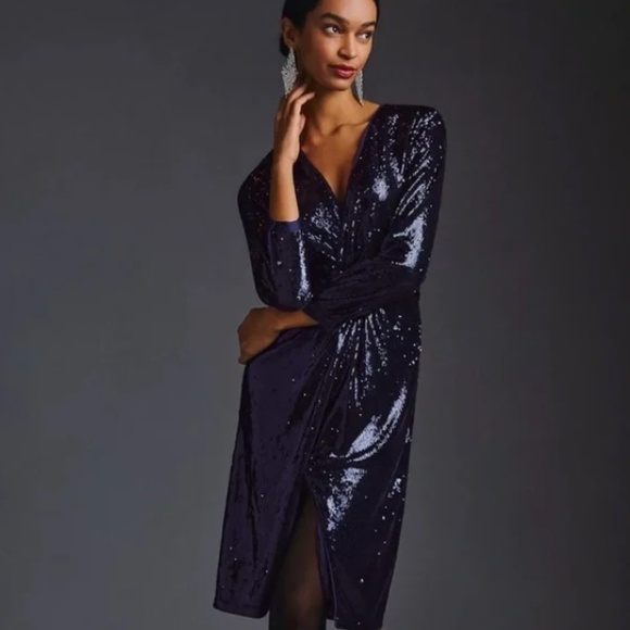 Anthropologie Dresses & Skirts - NWT Anthropologie Twist-Front Sequin Dress Navy size 6